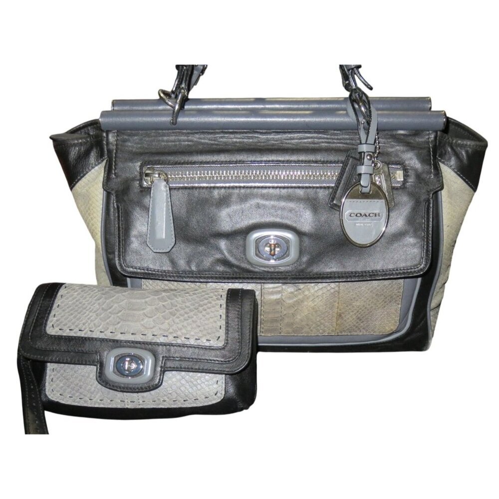 COACH Pinnacle Embossed Exotic Leather Color block Handbag & Matching wristlet